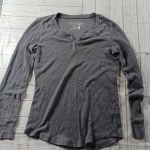 PJ Salvage Womens Gray Waffle Knit Thermal Henley Long Sleeve Top Size M